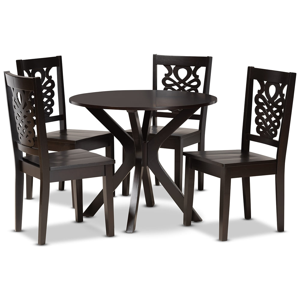 Liese Modern and Contemporary Transitional Dark Brown Finished Wood 5-Piece Dining Set