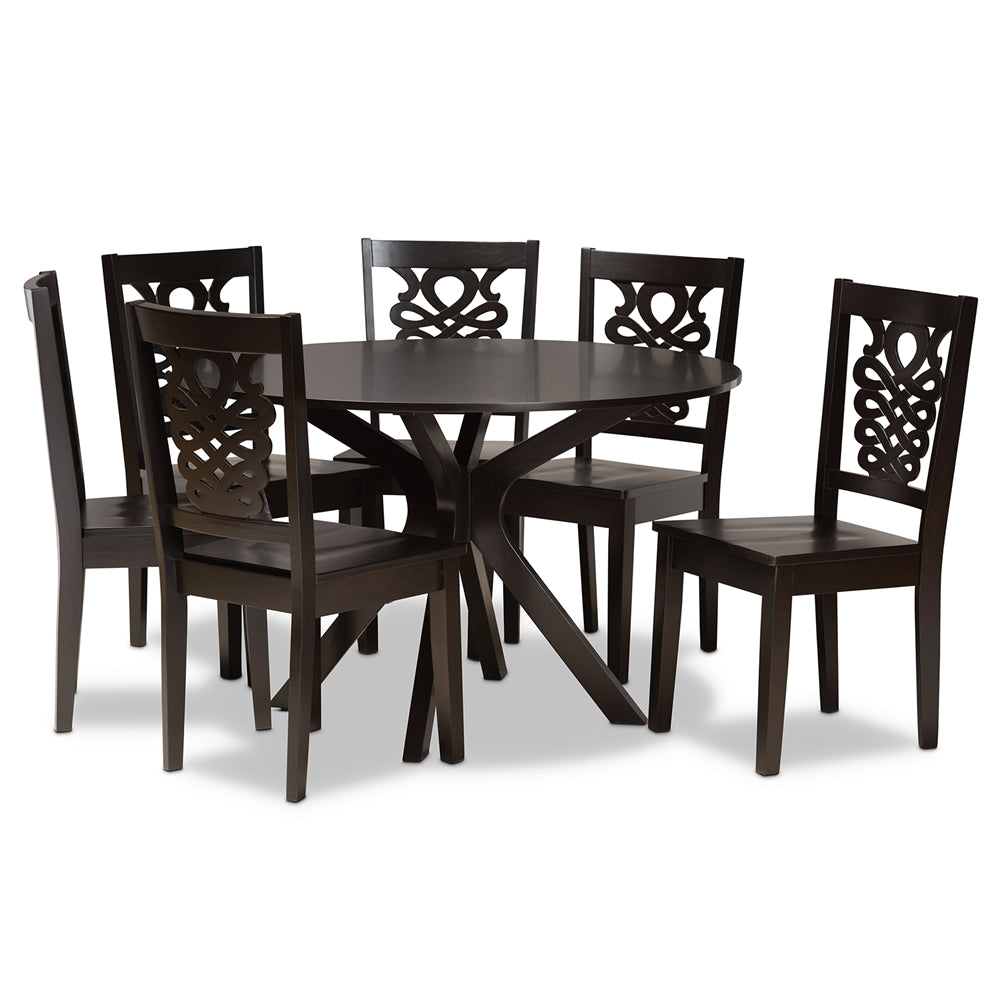 Liese Modern and Contemporary Transitional Dark Brown Finished Wood 7-Piece Dining Set
