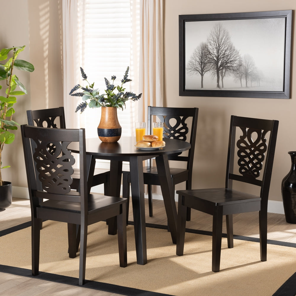 Mina Modern and Contemporary Transitional Dark Brown Finished Wood 5-Piece Dining Set
