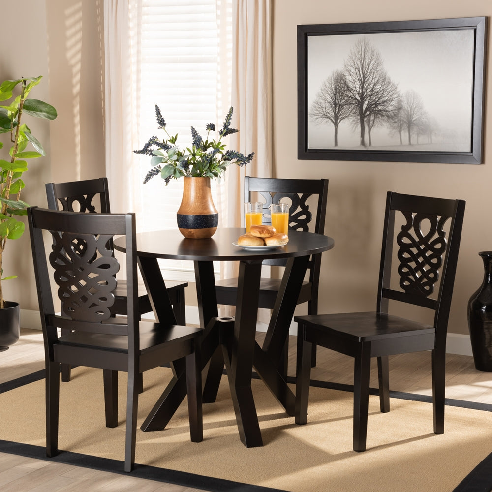 Valda Modern and Contemporary Transitional Dark Brown Finished Wood 5-Piece Dining Set