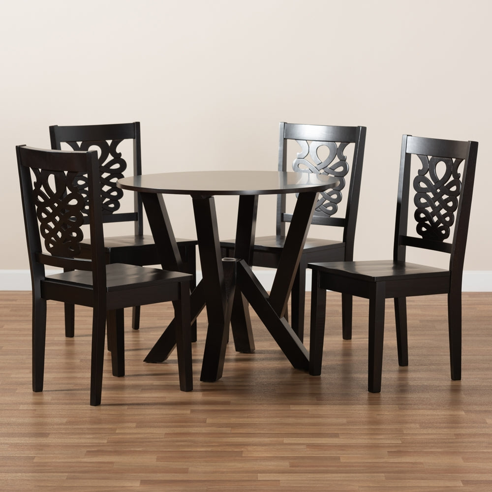 Valda Modern and Contemporary Transitional Dark Brown Finished Wood 5-Piece Dining Set