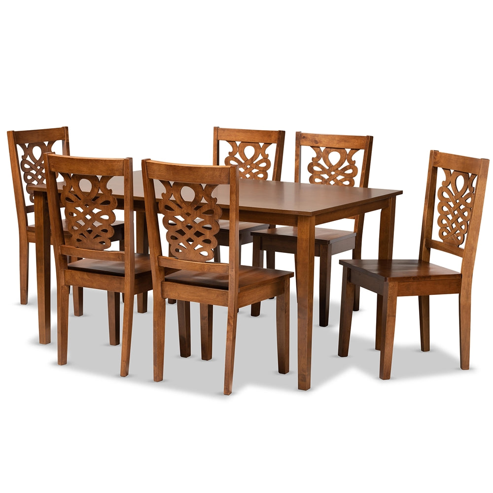 Luisa Modern and Contemporary Transitional Walnut Brown Finished Wood 7-Piece Dining Set