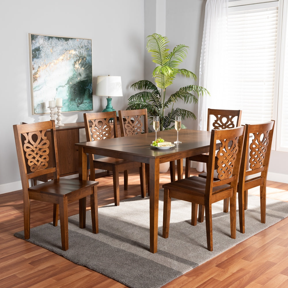 Luisa Modern and Contemporary Transitional Walnut Brown Finished Wood 7-Piece Dining Set