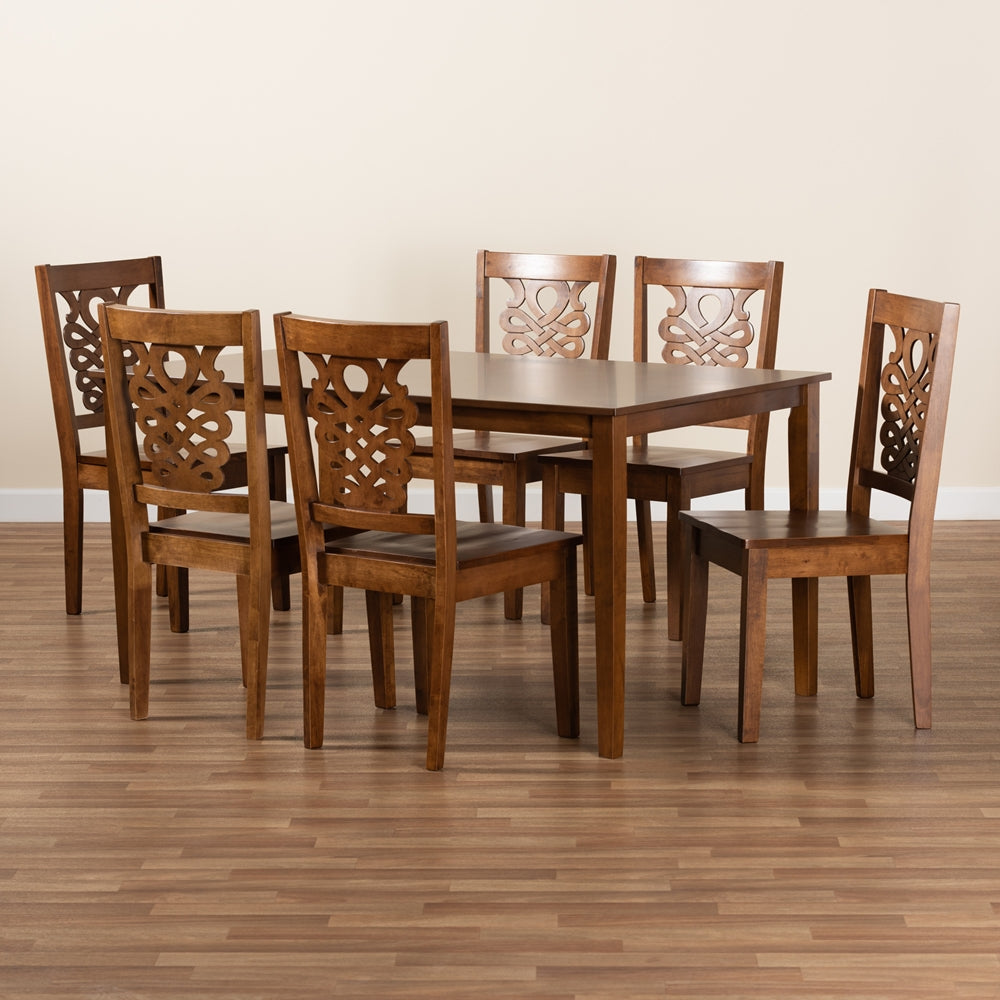 Luisa Modern and Contemporary Transitional Walnut Brown Finished Wood 7-Piece Dining Set