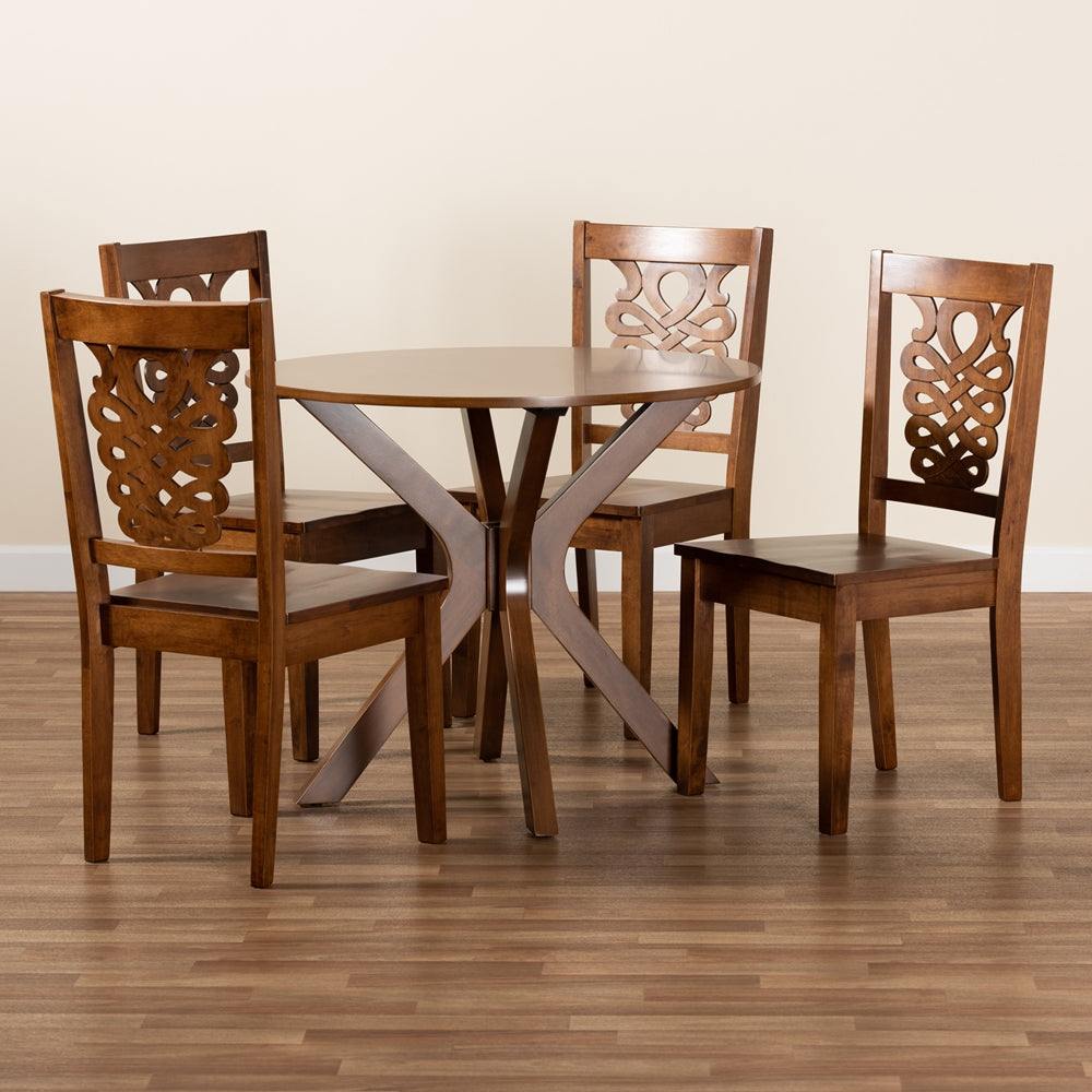 Liese Modern and Contemporary Transitional Walnut Brown Finished Wood 5-Piece Dining Set