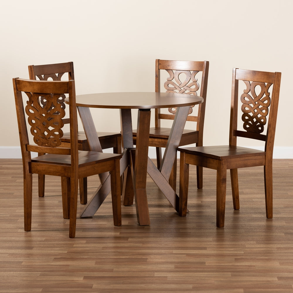 Valda Modern and Contemporary Transitional Walnut Brown Finished Wood 5-Piece Dining Set