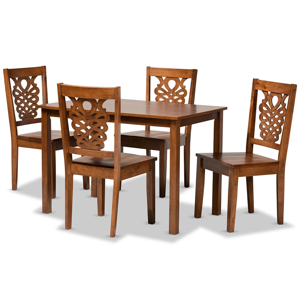 Luisa Modern and Contemporary Transitional Walnut Brown Finished Wood 5-Piece Dining Set
