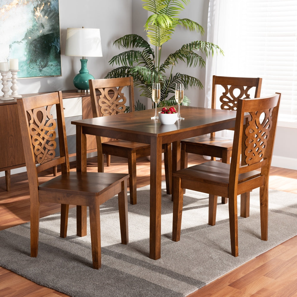 Luisa Modern and Contemporary Transitional Walnut Brown Finished Wood 5-Piece Dining Set