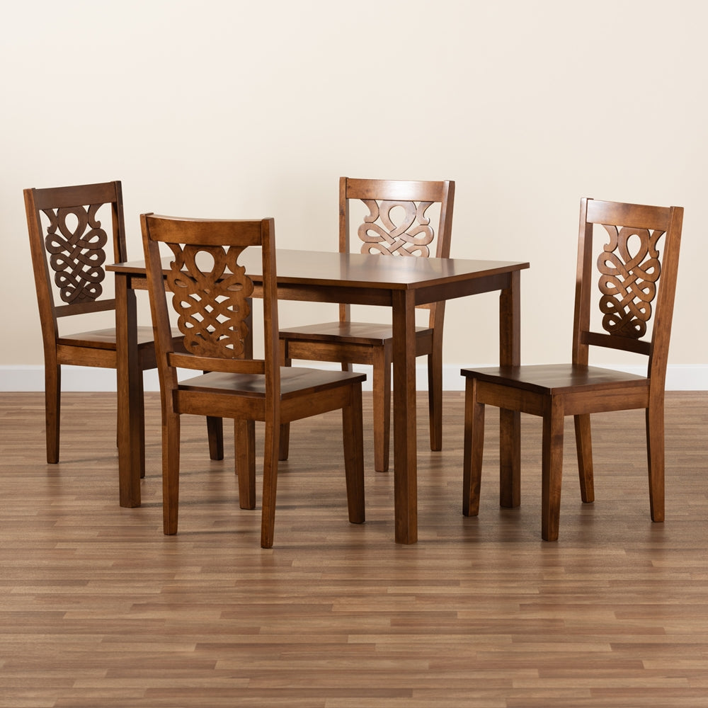 Luisa Modern and Contemporary Transitional Walnut Brown Finished Wood 5-Piece Dining Set