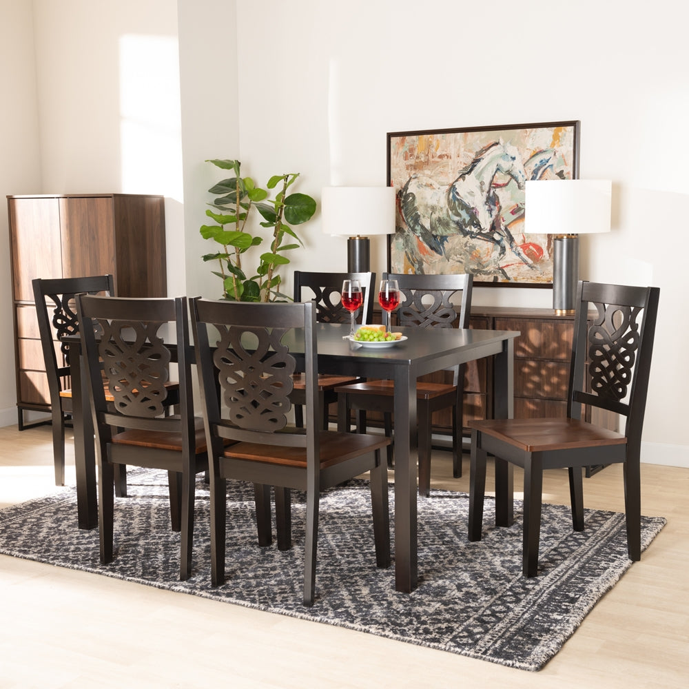 Luisa Modern and Contemporary Two-Tone Dark Brown and Walnut Brown Finished Wood 7-Piece Dining Set
