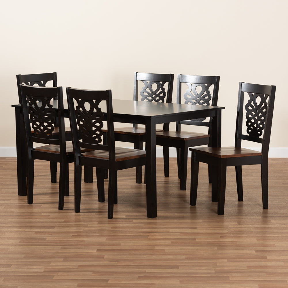 Luisa Modern and Contemporary Two-Tone Dark Brown and Walnut Brown Finished Wood 7-Piece Dining Set