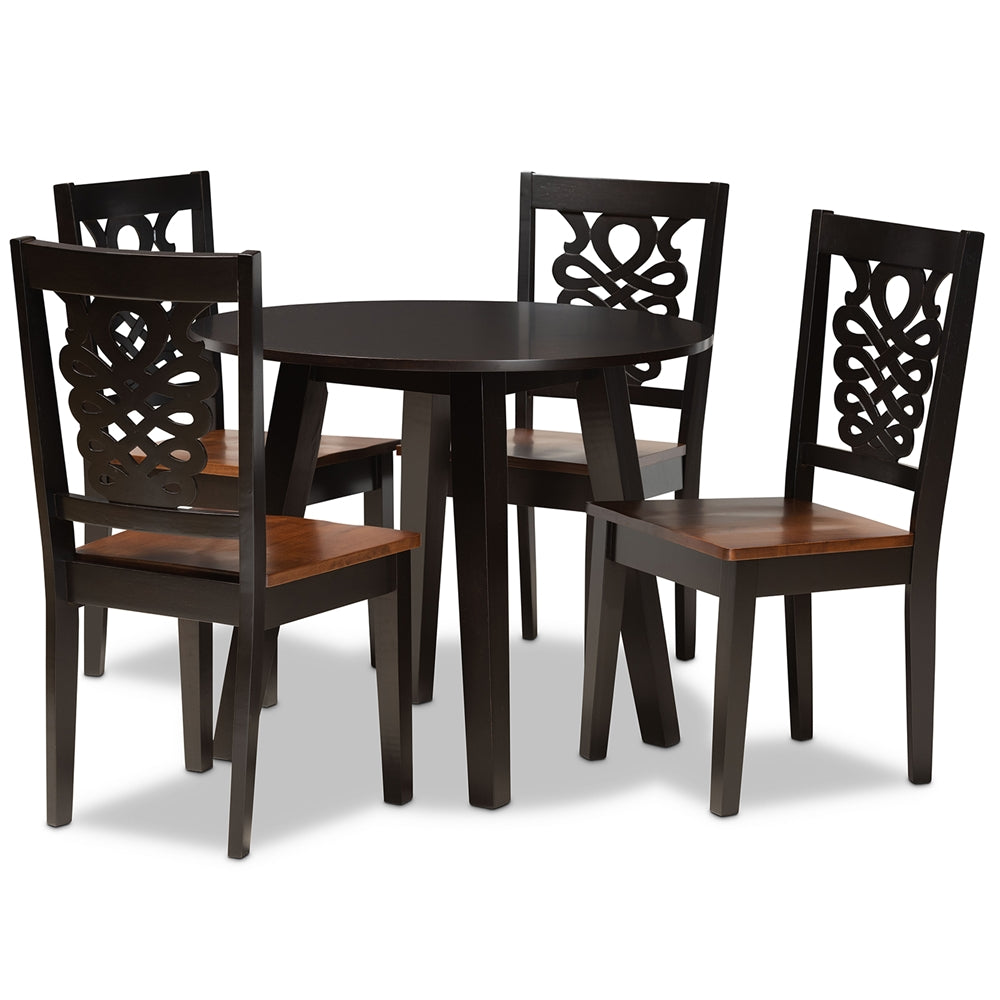 Mina Modern and Contemporary Transitional Two-Tone Dark Brown and Walnut Brown Finished Wood 5-Piece Dining Set