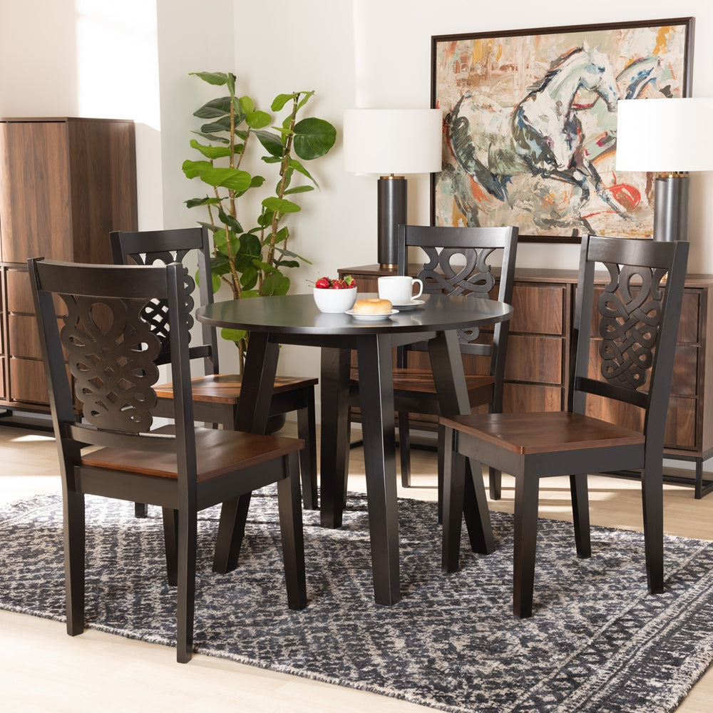 Mina Modern and Contemporary Transitional Two-Tone Dark Brown and Walnut Brown Finished Wood 5-Piece Dining Set