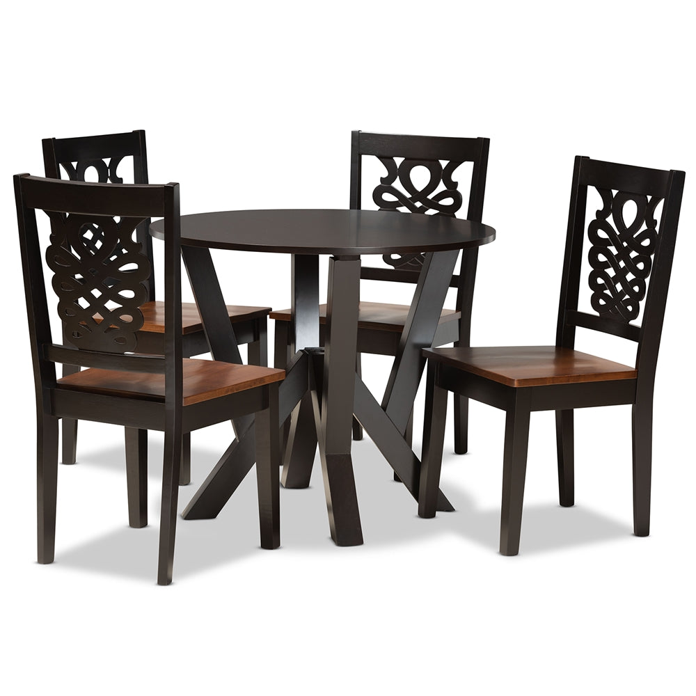 Valda Modern and Contemporary Transitional Two-Tone Dark Brown and Walnut Brown Finished Wood 5-Piece Dining Set