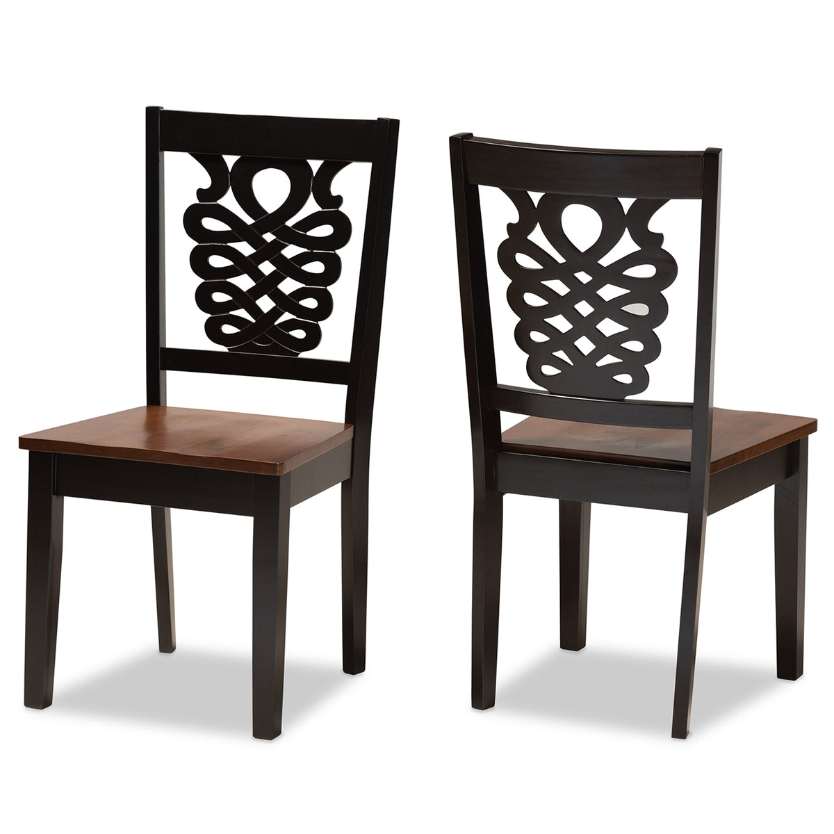 Gervais Modern and Contemporary Transitional Two-Tone Dark Brown and Walnut Brown Finished Wood 2-Piece Dining Chair Set