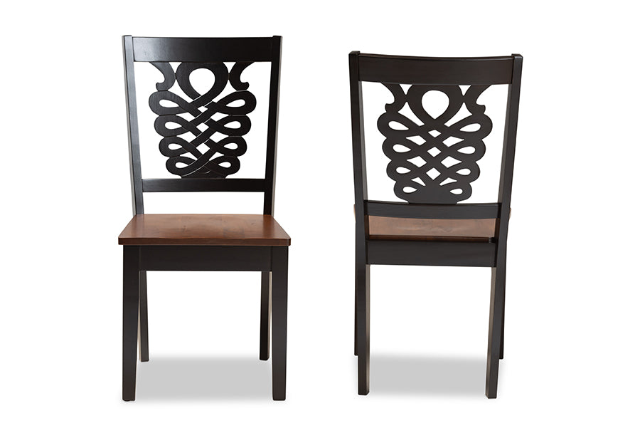 Gervais Modern and Contemporary Transitional Two-Tone Dark Brown and Walnut Brown Finished Wood 2-Piece Dining Chair Set