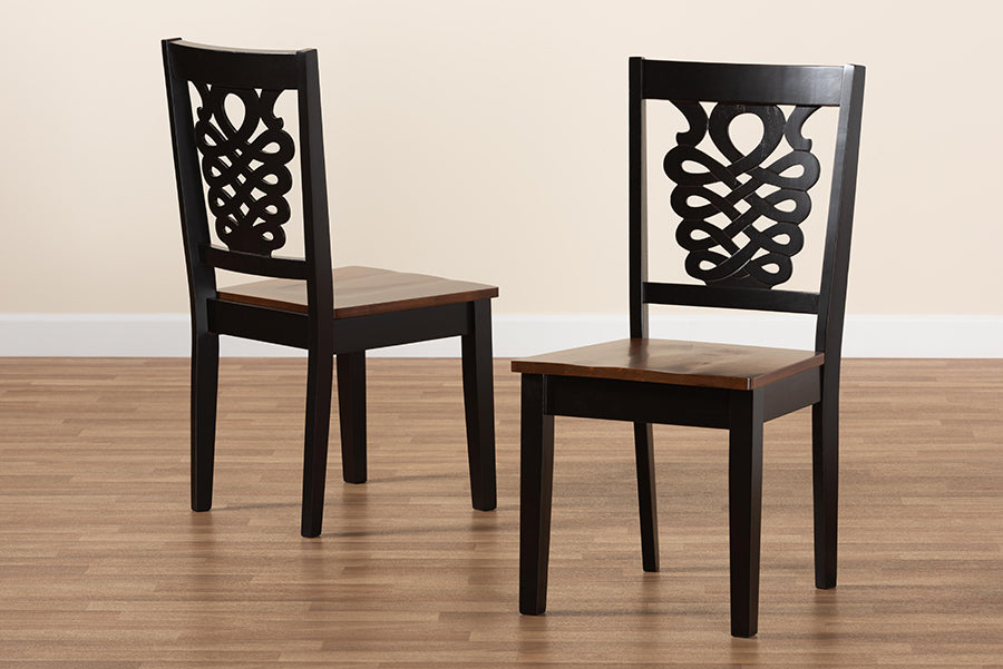 Gervais Modern and Contemporary Transitional Two-Tone Dark Brown and Walnut Brown Finished Wood 2-Piece Dining Chair Set