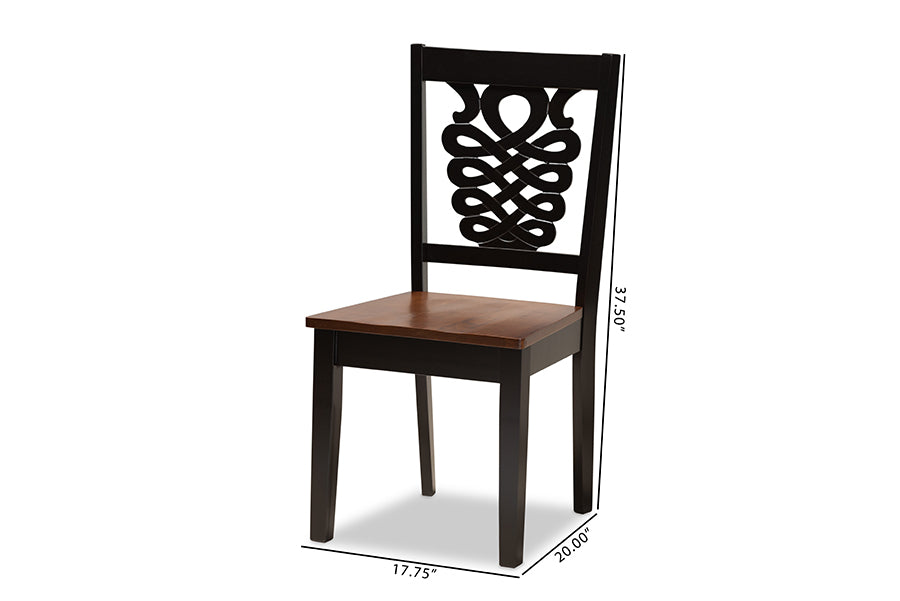 Gervais Modern and Contemporary Transitional Two-Tone Dark Brown and Walnut Brown Finished Wood 2-Piece Dining Chair Set