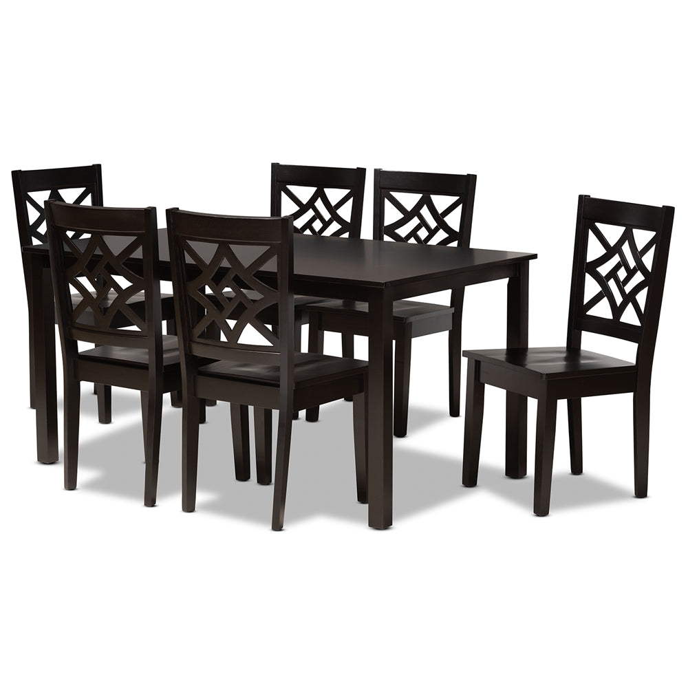 Nicolette Modern and Contemporary Dark Brown Finished Wood 7-Piece Dining Set