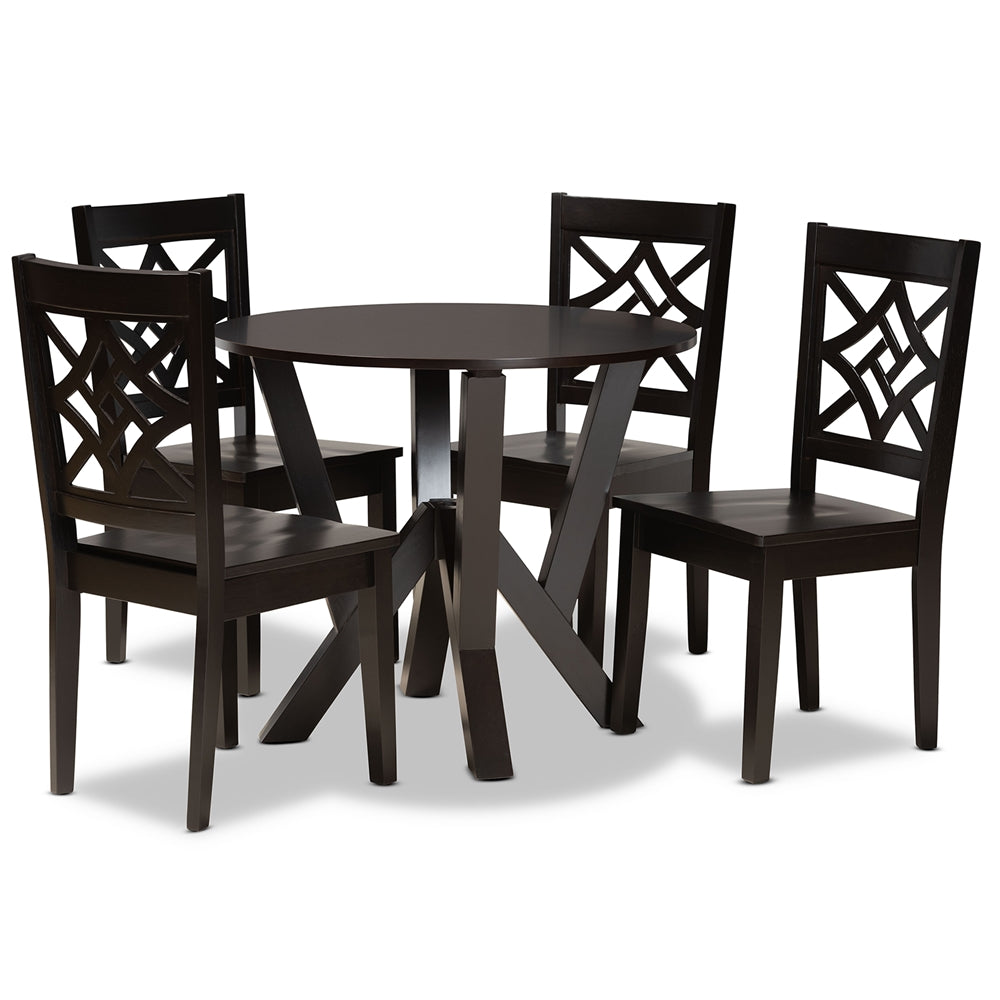 Kaila Modern and Contemporary Dark Brown Finished Wood 5-Piece Dining Set