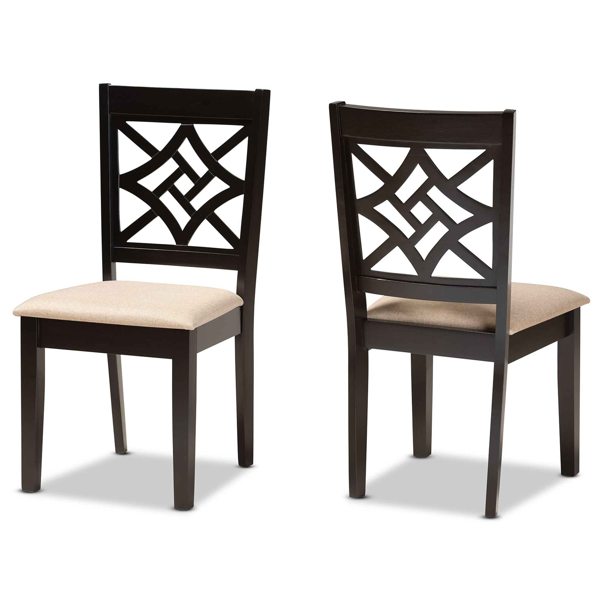 Nicolette Modern and Contemporary Sand Fabric Upholstered and Dark Brown Finished Wood 2-Piece Dining Chair Set