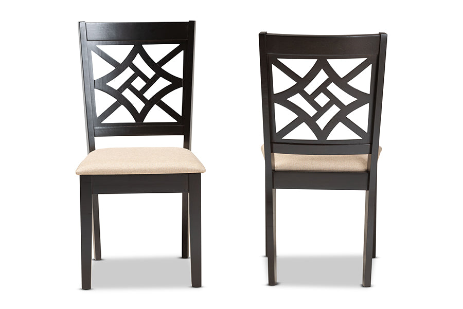 Nicolette Modern and Contemporary Sand Fabric Upholstered and Dark Brown Finished Wood 2-Piece Dining Chair Set