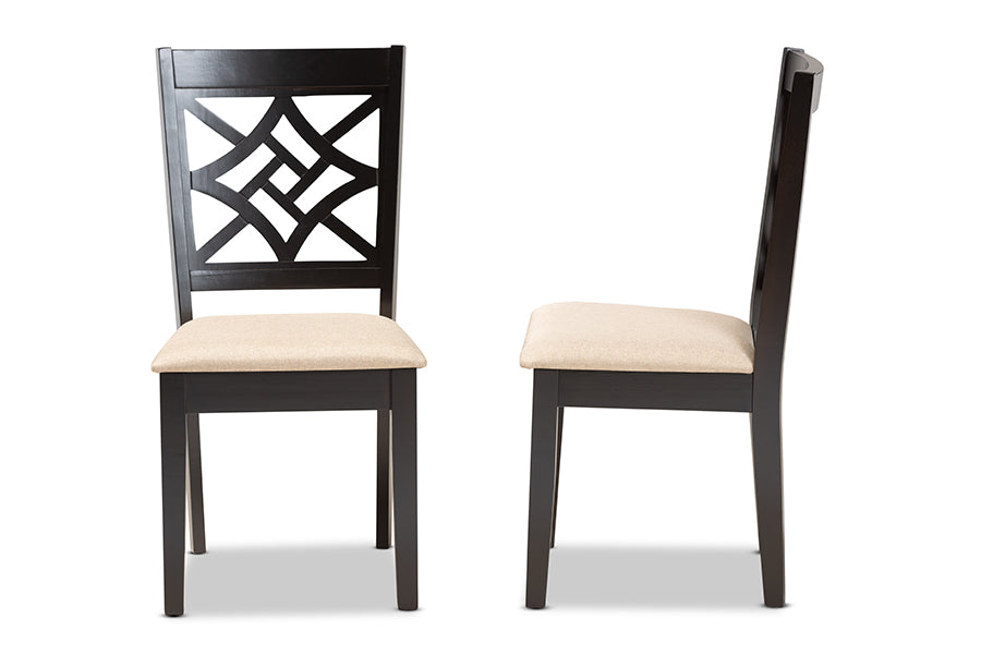 Nicolette Modern and Contemporary Sand Fabric Upholstered and Dark Brown Finished Wood 2-Piece Dining Chair Set