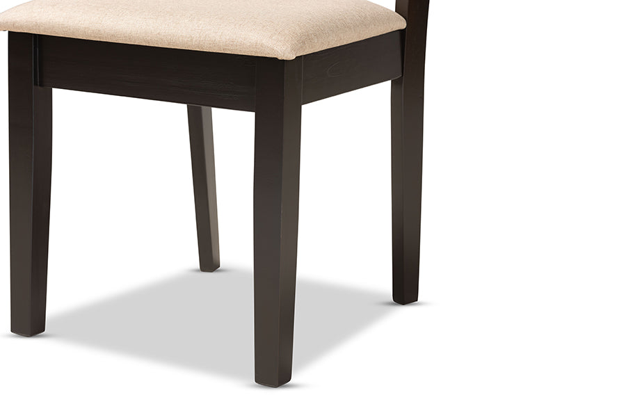 Nicolette Modern and Contemporary Sand Fabric Upholstered and Dark Brown Finished Wood 2-Piece Dining Chair Set