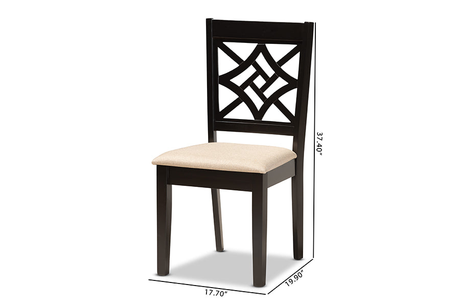 Nicolette Modern and Contemporary Sand Fabric Upholstered and Dark Brown Finished Wood 2-Piece Dining Chair Set