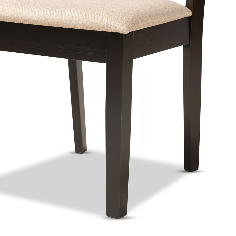 Nicolette Modern and Contemporary Sand Fabric Upholstered and Dark Brown Finished Wood 5-Piece Dining Set