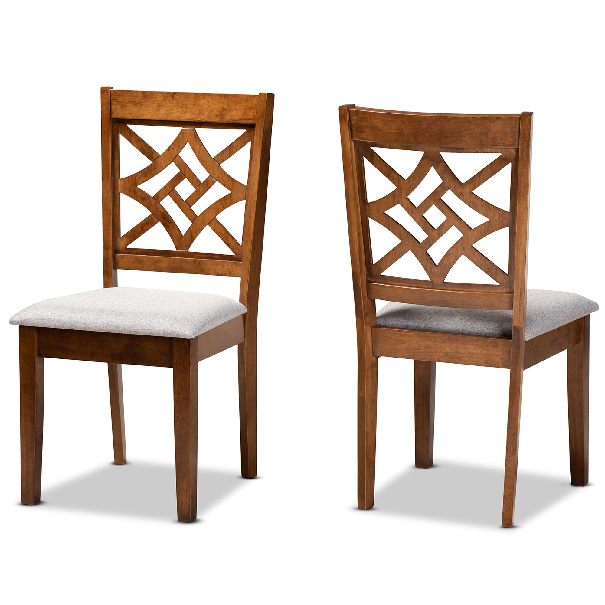 Nicolette Modern and Contemporary Grey Fabric Upholstered and Walnut Brown Finished Wood 2-Piece Dining Chair Set