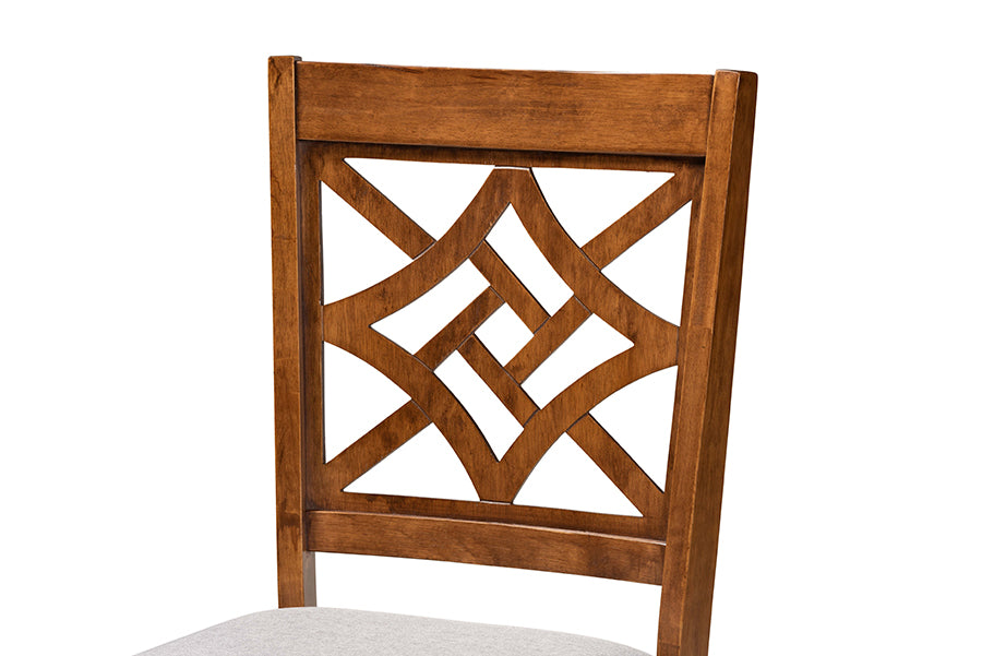 Nicolette Modern and Contemporary Grey Fabric Upholstered and Walnut Brown Finished Wood 2-Piece Dining Chair Set