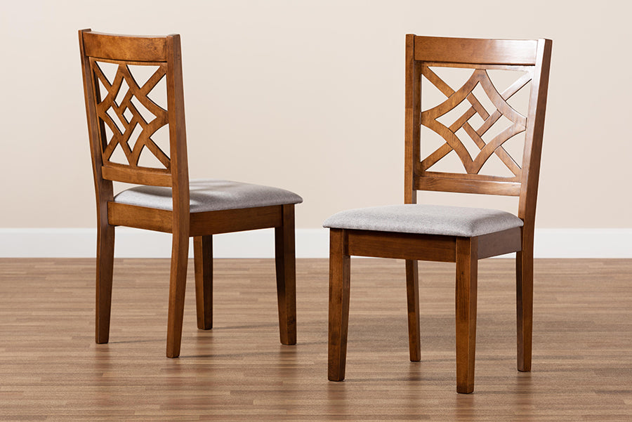 Nicolette Modern and Contemporary Grey Fabric Upholstered and Walnut Brown Finished Wood 2-Piece Dining Chair Set