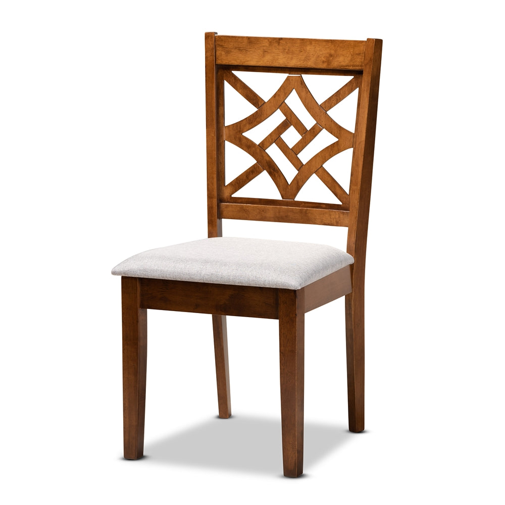 Nicolette Modern and Contemporary Grey Fabric Upholstered and Walnut Brown Finished Wood 5-Piece Dining Set