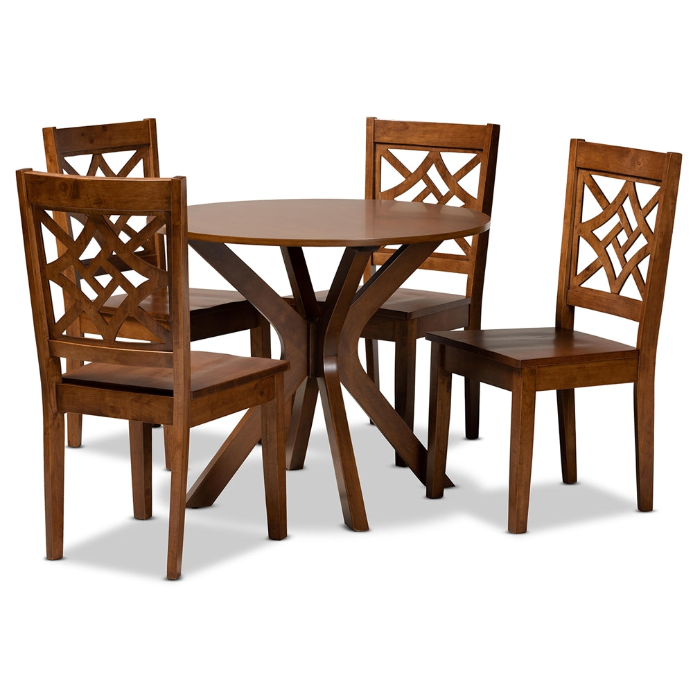 Miela Modern and Contemporary Walnut Brown Finished Wood 5-Piece Dining Set