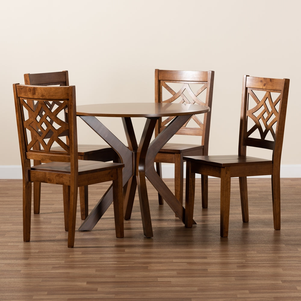 Miela Modern and Contemporary Walnut Brown Finished Wood 5-Piece Dining Set