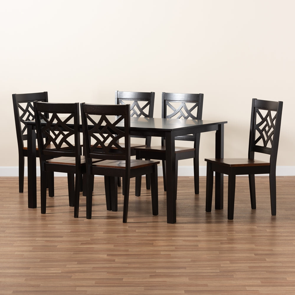 Nicolette Modern and Contemporary Two-Tone Dark Brown and Walnut Brown Finished Wood 7-Piece Dining Set