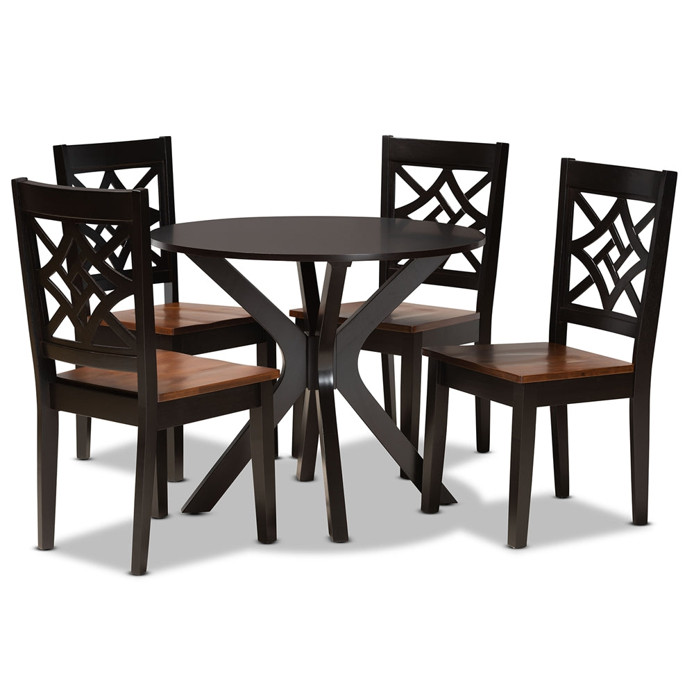 Miela Modern and Contemporary Two-Tone Dark Brown and Walnut Brown Finished Wood 5-Piece Dining Set