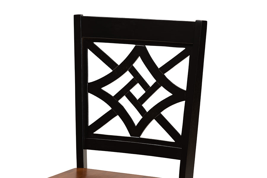 Nicolette Modern and Contemporary Two-Tone Dark Brown and Walnut Brown Finished Wood 2-Piece Dining Chair Set