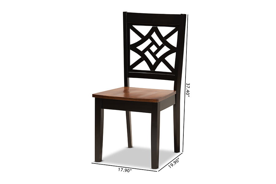 Nicolette Modern and Contemporary Two-Tone Dark Brown and Walnut Brown Finished Wood 2-Piece Dining Chair Set
