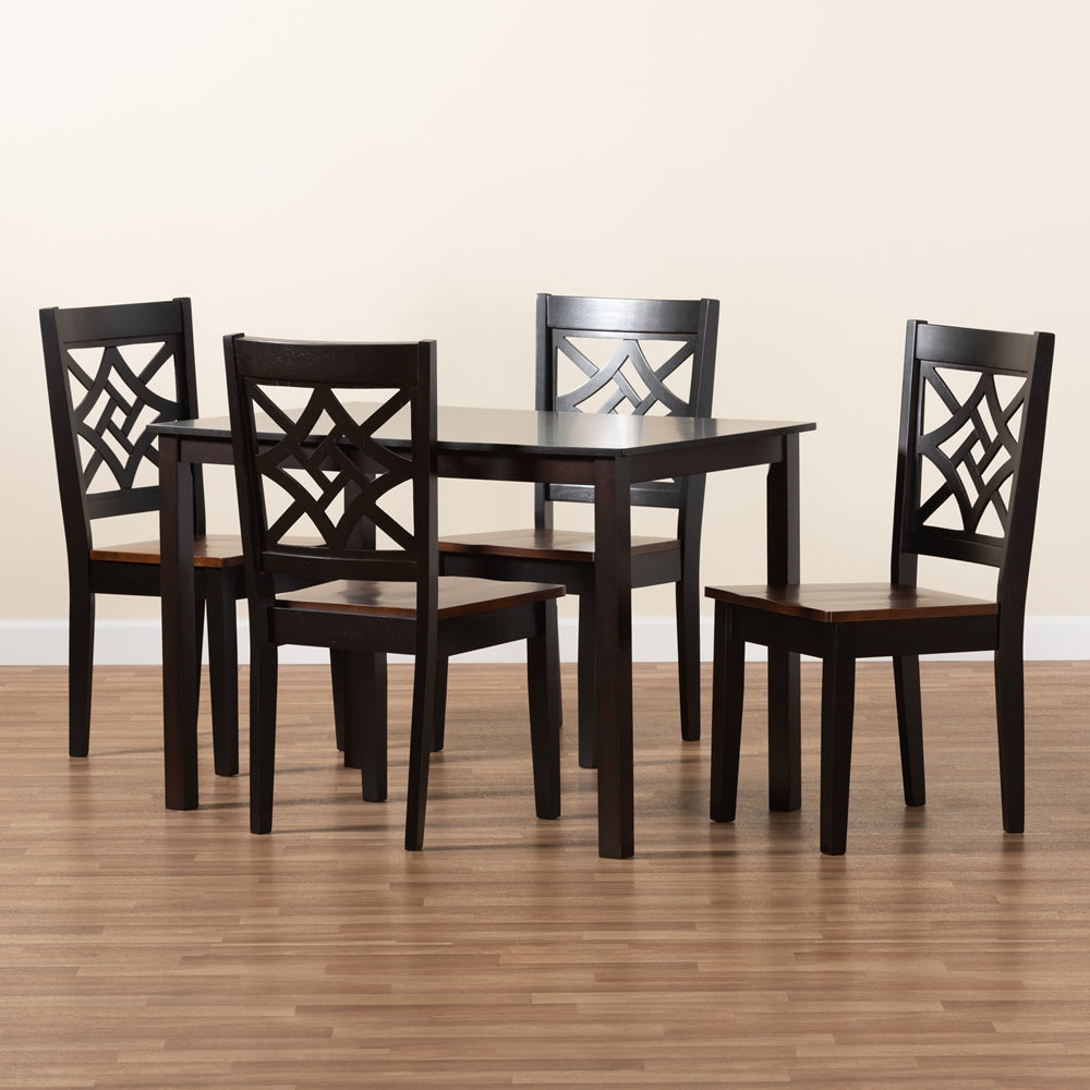 Nicolette Modern and Contemporary Two-Tone Dark Brown and Walnut Brown Finished Wood 5-Piece Dining Set