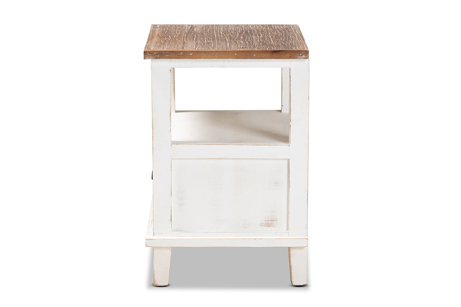 Glynn Rustic Farmhouse Weathered Two-Tone White and Oak Brown Finished Wood 1-Drawer End Table