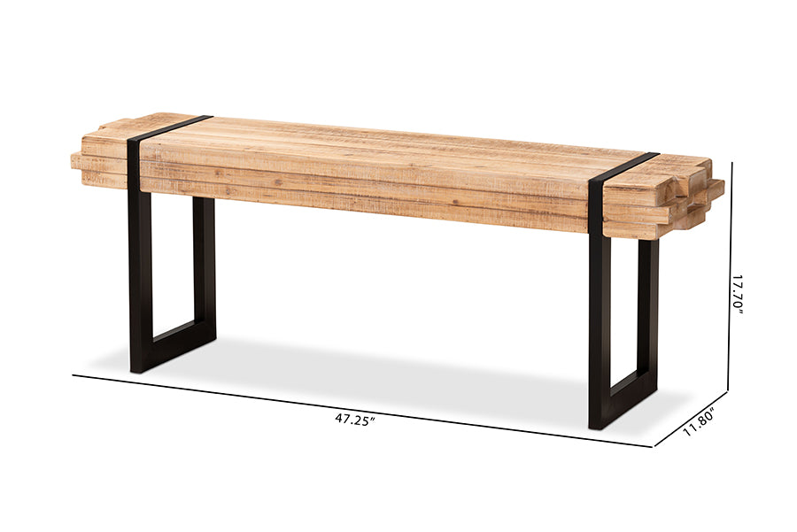 Henson Rustic and Industrial Natural Brown Finished Wood and Black Finished Metal Bench
