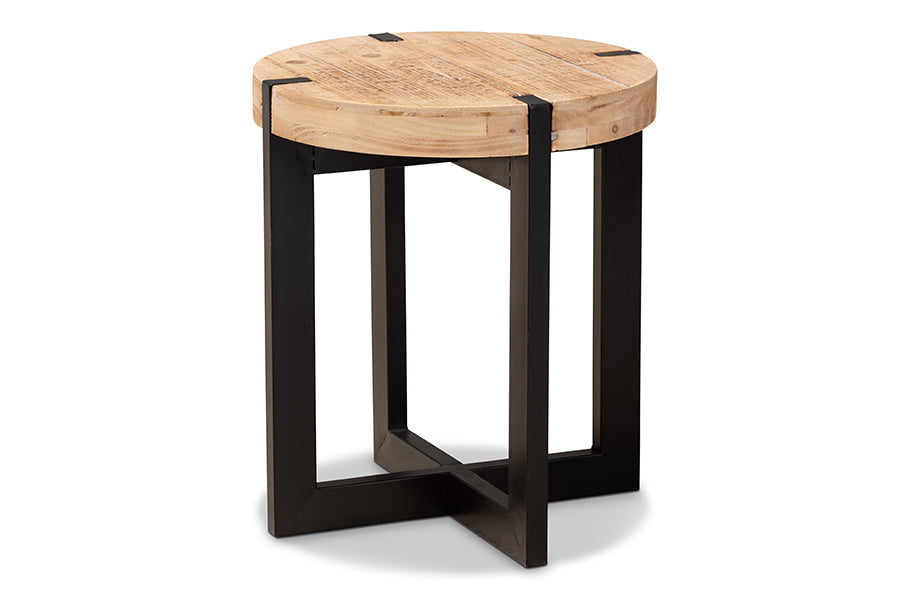 Horace Rustic and Industrial Natural Brown Finished Wood and Black Finished Metal End Table