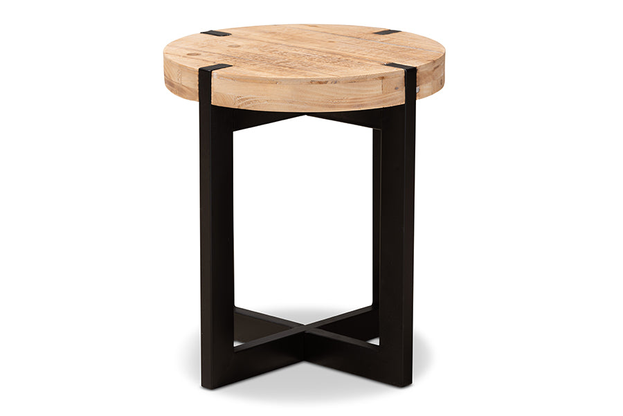 Horace Rustic and Industrial Natural Brown Finished Wood and Black Finished Metal End Table