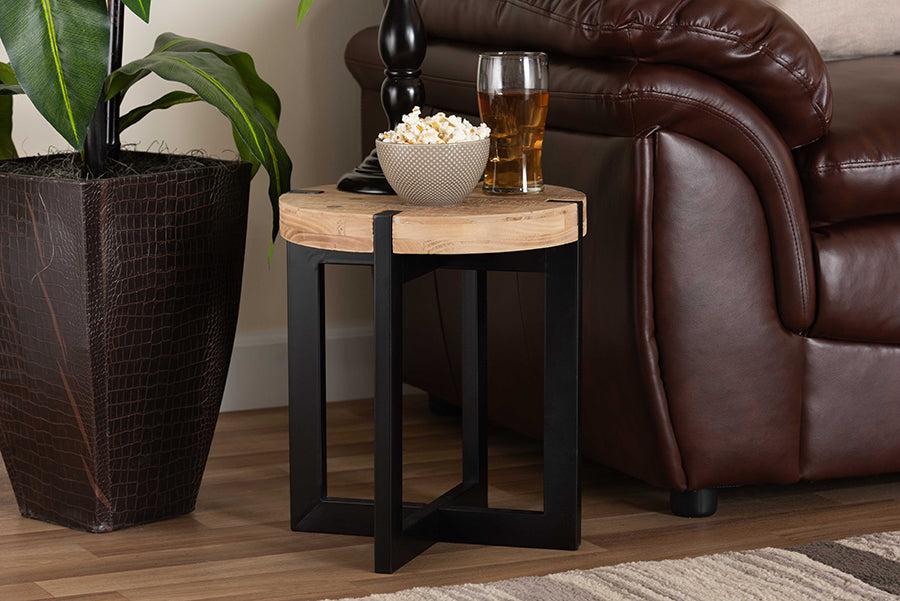 Horace Rustic and Industrial Natural Brown Finished Wood and Black Finished Metal End Table