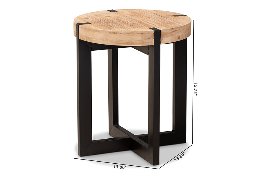 Horace Rustic and Industrial Natural Brown Finished Wood and Black Finished Metal End Table