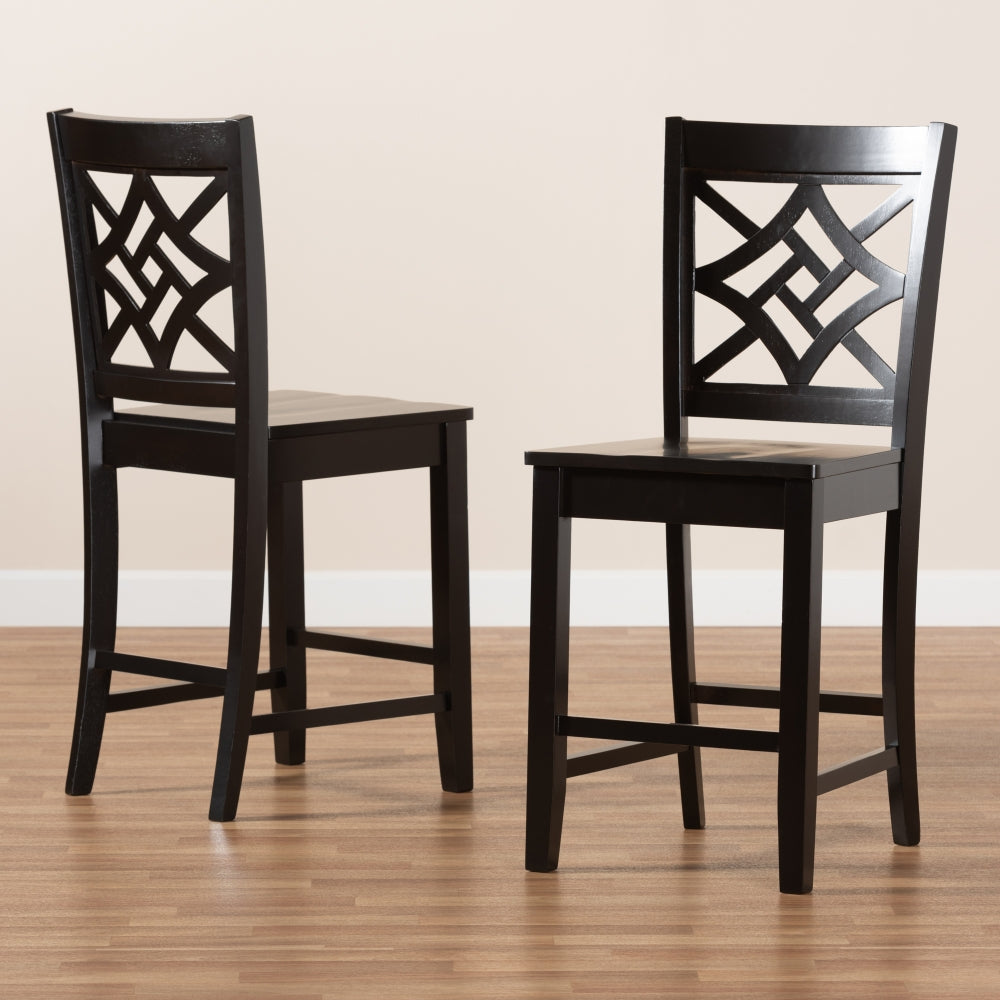 Nicolette Modern and Contemporary Transitional Dark Brown Finished Wood 2-Piece Counter Stool Set