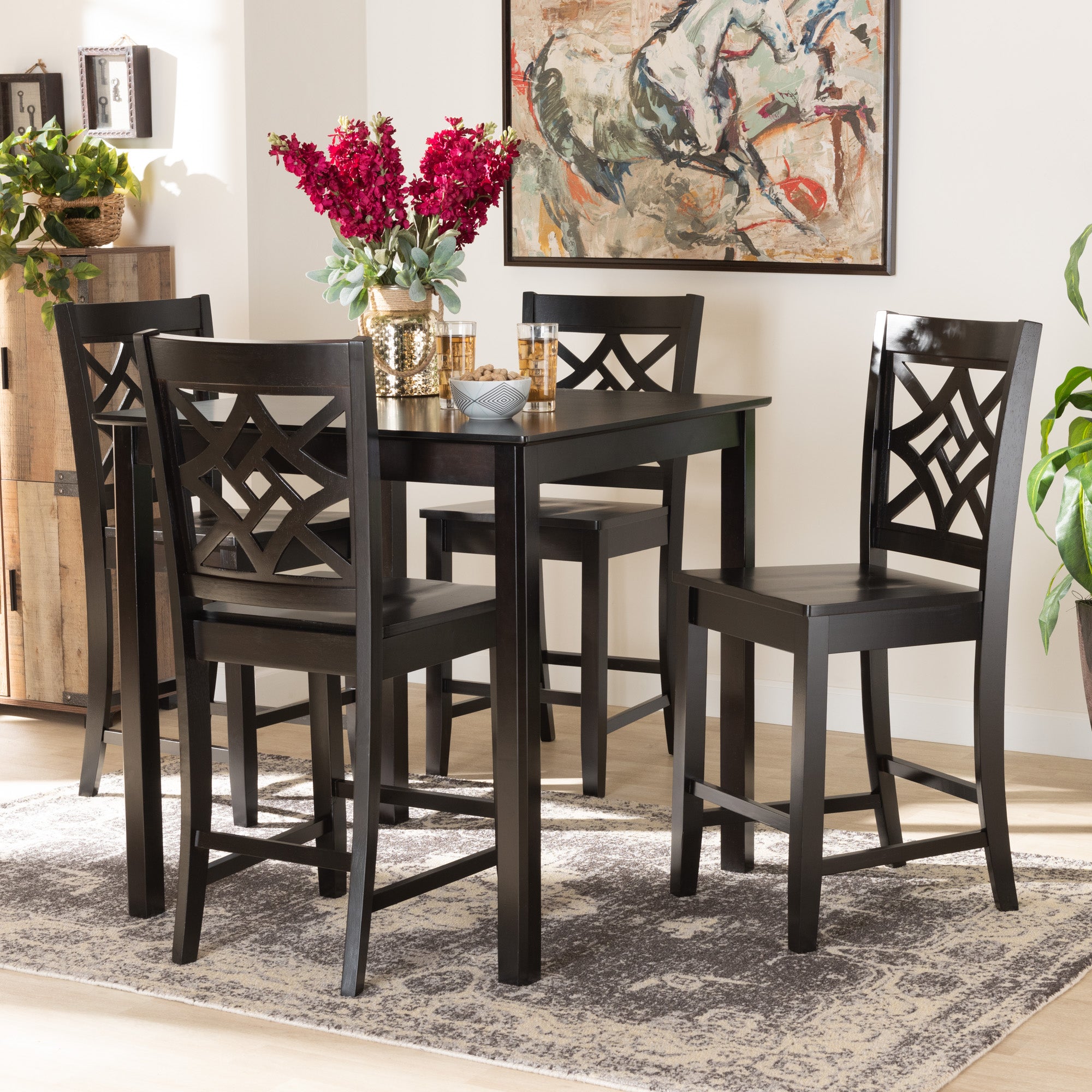 Nicolette Modern and Contemporary Transitional Dark Brown Finished Wood 5-Piece Pub Set
