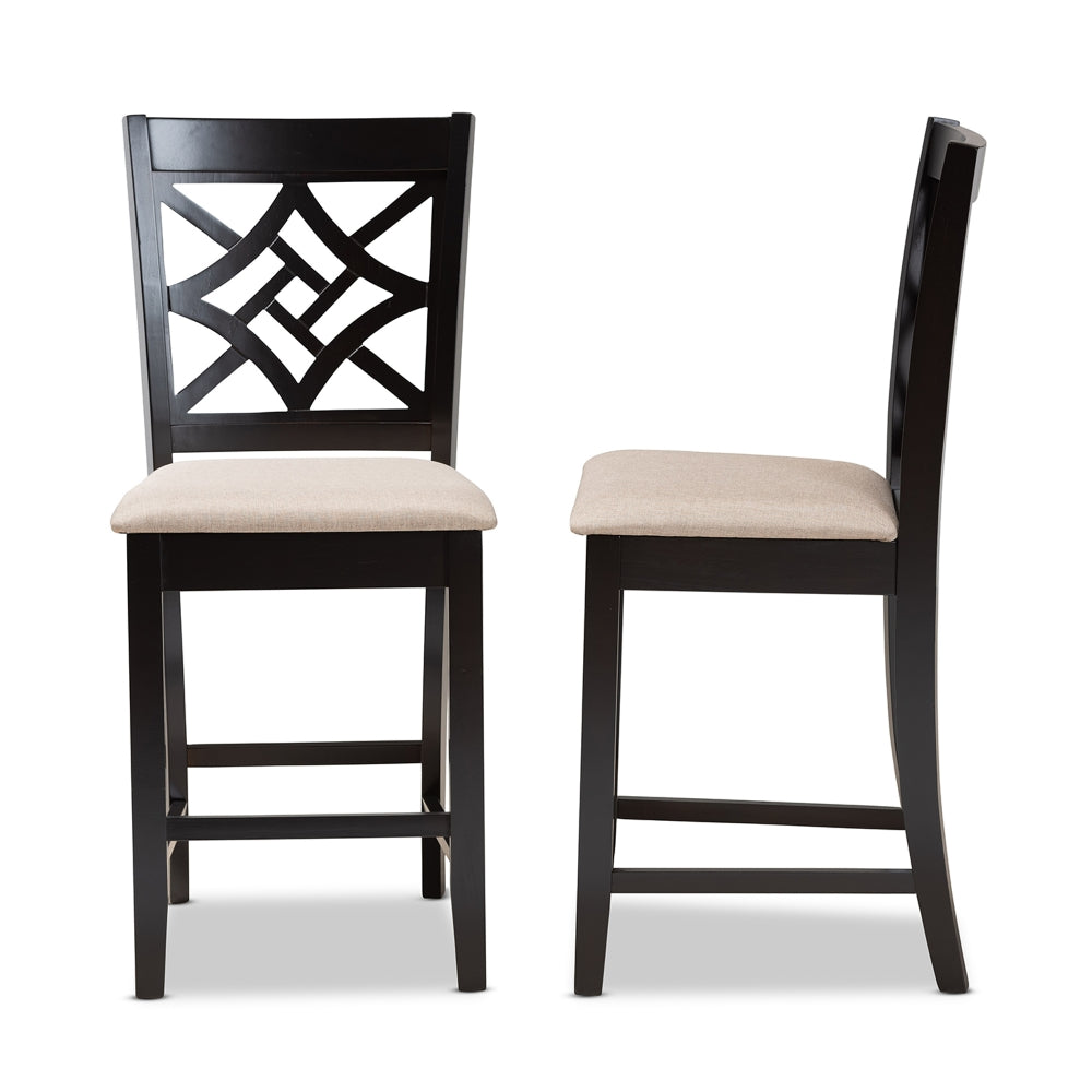 Nicolette Modern and Contemporary Sand Fabric Upholstered and Dark Brown Finished Wood 2-Piece Counter Stool Set